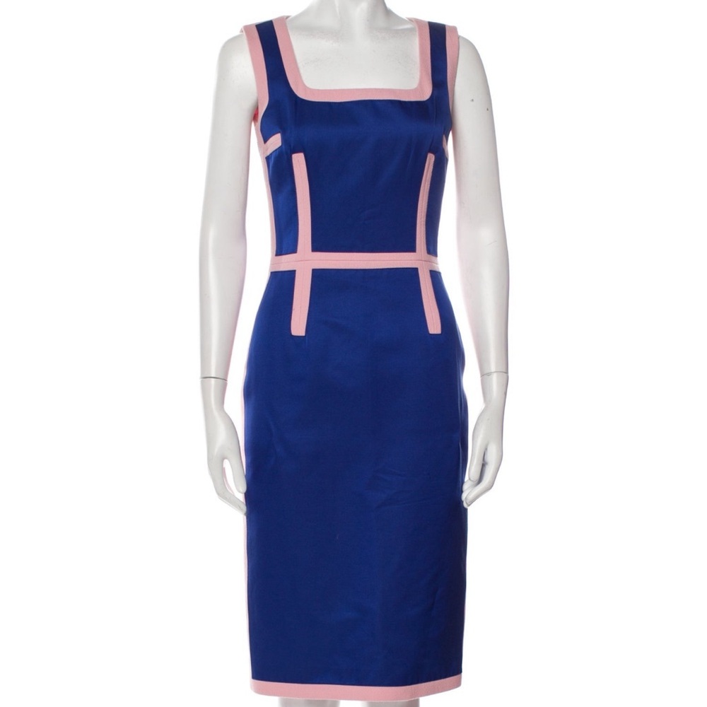 Michael Kors Collection Blue and Pink Sheath Midi Dress